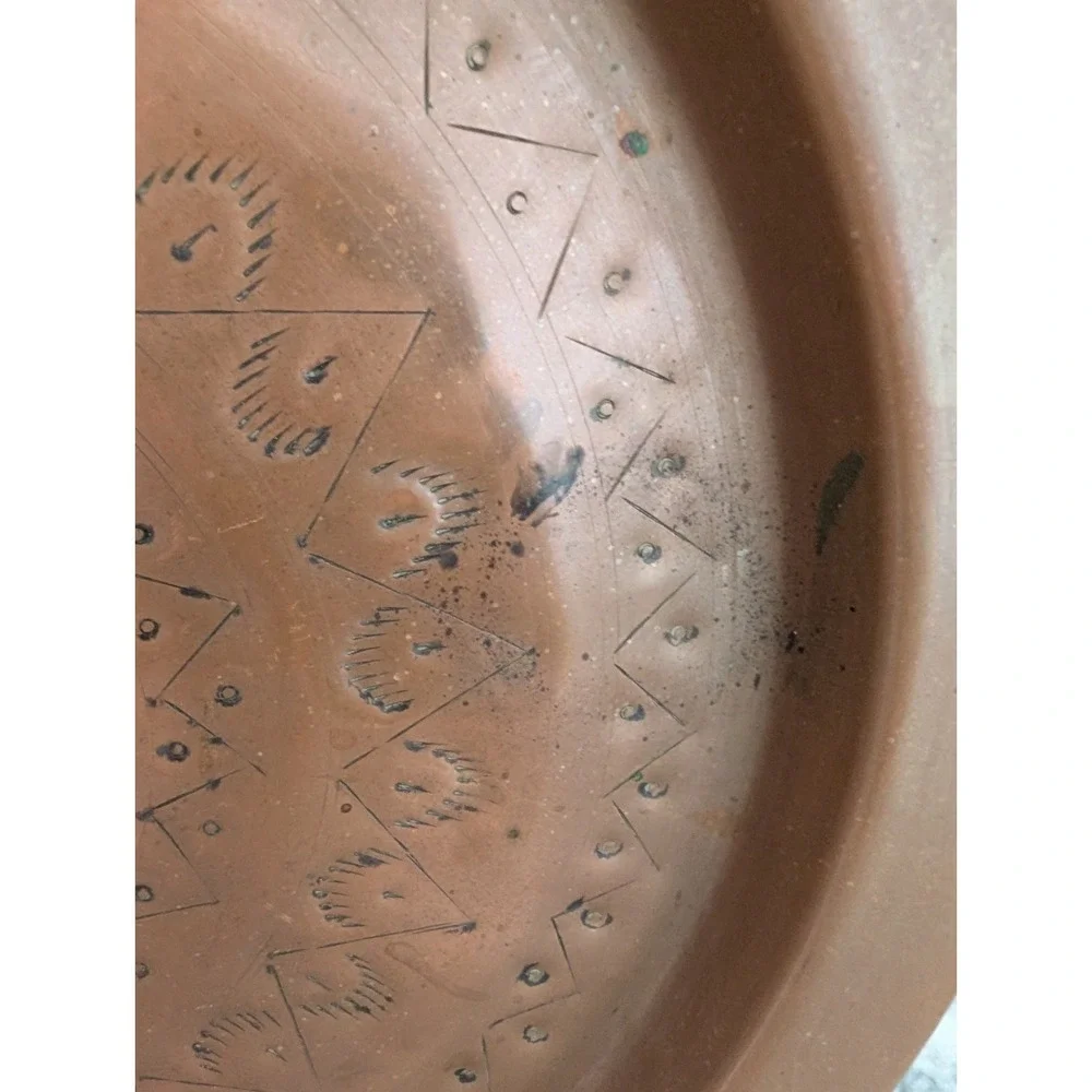 Vintage Hand Hammered Solid Copper Charger Geometric Design 12